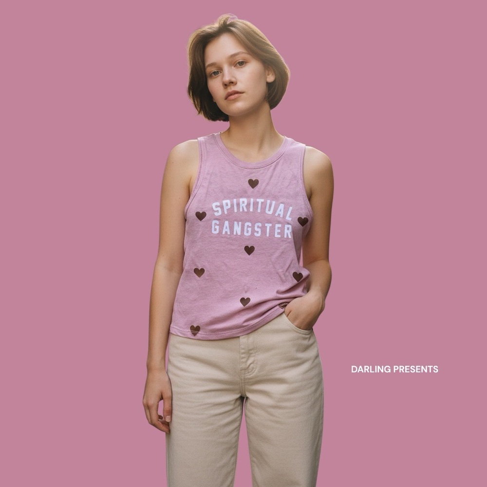 Spiritual Gangster Heart Tank Top Girls Color Pink Size M/12